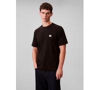 T-Shirt CALVIN KLEIN JEANS "WAFFLE BADGE TEE", Herren, Gr. 3XL, schwarz, Web, Obermaterial: 60% Baumwolle, 40% Polyester, unifarben, klassisch normal, Rundhals, eingesetzt abgesteppte Kante, Shirts T-