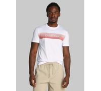 T-Shirt CALVIN KLEIN "LINEAR OMBRE CHEST LOGO T-SHIRT", Herren, Gr. 3XL, weiß (hellweiß), Single Jersey, Obermaterial: 100% Baumwolle, unifarben mit Farbeinsatz, normal hüftlang, Rundhals, abgesteppt,