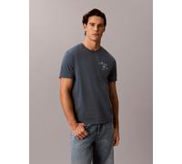 T-Shirt CALVIN KLEIN "LINES SEASONAL", Herren, Gr. L, blau (schwarz slate), Web, Obermaterial: 100% Baumwolle, unifarben, regular fit normal, Rundhals, eingesetzt abgesteppte Kante, Shirts T-Shirt, Re