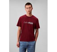 T-Shirt CALVIN KLEIN "SS 20S EU CALVIN CURSIVE GRAPHIC", Herren, Gr. XXL, rot (renaissance rot), Web, Obermaterial: 100% Baumwolle, unifarben, regular fit normal, Rundhals, eingesetzt abgesteppte Kant