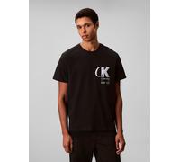 T-Shirt CALVIN KLEIN "SS 20S EU CK OVERLAP GRAPHIC TEE", Herren, Gr. S, schwarz, Web, Obermaterial: 100% Baumwolle, unifarben, regular fit normal, Rundhals, eingesetzt abgesteppte Kante, Shirts T-Shir