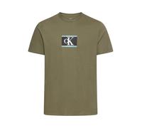 T-Shirt CALVIN KLEIN "SS 30s E SPRTSWR 3 G", Herren, Gr. S, grün (dusty olive), Single Jersey, Obermaterial: 100% Baumwolle, unifarben, regular fit hüftlang, Rundhals, Shirts T-Shirt, mit Logo-Print (