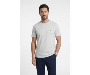 T-Shirt CALVIN KLEIN "SS BADGE 30S JERSEY CLASSIC TEE", Herren, Gr. XL, grau (marble gray), Single Jersey, Obermaterial: 100% Baumwolle, klassisch normal, Rundhals, eingesetzt abgesteppte Kante, Shirt