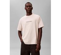 T-Shirt CALVIN KLEIN "SS RLXD STANDARD LOGO CREWNK TEE", Jungen, Gr. M, oatmeal, Single Jersey, Obermaterial: 100% Baumwolle, unifarben, relaxed fit hüftlang, Rundhals, eingesetzt abgesteppte Kante, S
