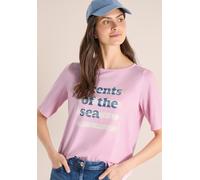 Cecil Damen T-Shirt mit Boatneck und Wording in Rosa, Gr: 3XL