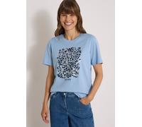 T-Shirt CECIL, Damen, Gr. L (42), blau (easy blau), Jersey, Obermaterial: 100% Baumwolle, normal normal, Rundhals, Shirts T-Shirt, Dezenter Animal- Druck (13253330-L) easy blau