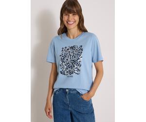 T-Shirt CECIL, Damen, Gr. L (42), blau (easy blau), Jersey, Obermaterial: 100% Baumwolle, normal normal, Rundhals, Shirts T-Shirt, Dezenter Animal- Druck (13253330-L) easy blau