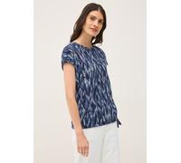 T-Shirt CECIL, Damen, Gr. L (42), blau (urban navy blau), Stoff, 50% Polyester, 50% Viskose, gemustert, normal normal, U-Boot-Ausschnitt, Umschlagsaum, Shirts T-Shirt, mit grafischem Muster, Topseller