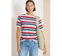 T-Shirt CECIL, Damen, Gr. L (42), bunt (universal blau), Jersey, Obermaterial: 100% Baumwolle, gestreift, regular fit normal, Rundhals, Shirts T-Shirt, mit Streifen Muster (61630865-L) universal blau