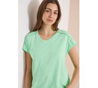 Cecil Damen T-Shirt mit V-Neck und Spitzendetail in Grün, Gr: L