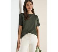 T-Shirt CECIL, Damen, Gr. L (42), khaki, Web, 100% Baumwolle, unifarben, normal normal, Rundhals, abgesteppt, Shirts T-Shirt, aus reiner Baumwolle (88022323-L) khaki