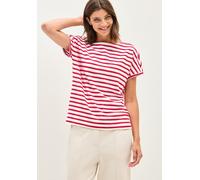 Cecil T-Shirt TOS Stripe Structure Damen L Rot – 50% Baumwolle/50% Modal, U-Boot-Ausschnitt