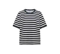 T-Shirt CECIL, Damen, Gr. L (42), schwarz-weiß (urban dunkelblau), Jersey, Obermaterial: 49% Polyester, 44% Viskose, 7% Elasthan, bedruckt, gestreift, hüftlang, Rundhals, Shirts T-Shirt, mit Animal-Pr