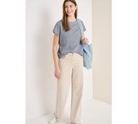 T-Shirt CECIL, Damen, Gr. L (42), sporty denim blau, Web, 100% Baumwolle, gestreift, normal normal, U-Boot-Ausschnitt, Bündchen, Shirts T-Shirt, aus reiner Baumwolle (91739827-L) sporty denim blau