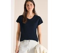 T-Shirt CECIL, Damen, Gr. L (42), universal blau, Jersey, Obermaterial: 50% Baumwolle, 50% Modal, unifarben, regular fit normal, Rundhals, Shirts T-Shirt, mit elastischem Bund (83527244-L) universal b
