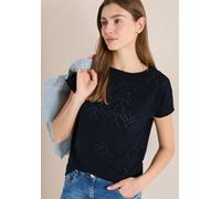T-Shirt CECIL, Damen, Gr. L (42), universal blau, Stoff, 62% Polyester, 33% Viskose, 5% Elasthan, Strukturmuster, comfort fit normal, U-Boot-Ausschnitt, abgesteppt, Shirts T-Shirt, mit U-Boot-Ausschni