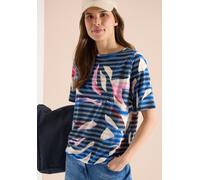 Cecil Damen Kurzarm Shirt mit Ausbrennerstreifen in Blau, Gr: L
