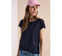 T-Shirt CECIL, Damen, Gr. L (42), universal blau, Web, 50% Baumwolle, 50% Modal, unifarben, comfort fit normal, Rundhals, Aufschlag, Shirts T-Shirt, mit Rundhalsausschnitt (84793731-L) universal blau