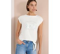 Kurzarmshirt CECIL, Damen, Gr. L (42), weiß (vanilleweiß), Jersey, Obermaterial: 47% Baumwolle, 47% Modal, 6% Elasthan, bedruckt, normal hüftbedeckend, Rundhals, abgesteppte Kante, Shirts, Sommershirt
