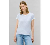 T-Shirt CECIL, Damen, Gr. M (40), blau (deep pastel blau), Web, 50% Baumwolle, 50% Modal, gestreift, normal normal, Rundhals, Umschlagbund, Shirts T-Shirt, im Streifendesign (42806844-M) deep pastel b