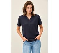 T-Shirt CECIL, Damen, Gr. M (40), blau (urban dunkelblau), Stoff, 50% Modal, 50% Baumwolle, unifarben, normal normal, V-Ausschnitt, abgesteppt, Shirts T-Shirt, aus elastischem Materialmix (79270042-M)