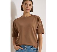 T-Shirt CECIL, Damen, Gr. M (40), braun (creamy mocha), Web, 48% Baumwolle, 48% Modal, 4% Elasthan, unifarben, normal normal, Rundhals, abgesteppt, Shirts T-Shirt, mit Knopf Details (29840936-M) cream