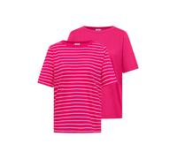 T-Shirt CECIL, Damen, Gr. M (40), pink (vanilleweiß, beetroot pink), Web, 100% Baumwolle, gestreift, comfort fit normal, U-Boot-Ausschnitt, abgesteppt, Shirts T-Shirt, aus reiner Baumwolle (78131809-M