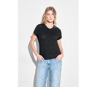 T-Shirt CECIL, Damen, Gr. M (40), schwarz, Stoff, 63% Polyester, 34% Viskose, 3% Elasthan, gemustert, gerade hüftlang, V-Ausschnitt, Bündchen, Shirts T-Shirt, mit dekorativem Lochmuster (50558142-M) s