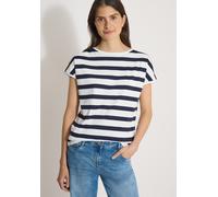 T-Shirt CECIL, Damen, Gr. M (40), schwarz-weiß (urban dunkelblau), Web, 100% Baumwolle, gestreift, comfort fit normal, U-Boot-Ausschnitt, normaler Saum, Shirts T-Shirt, im Streifendesign (69340827-M)