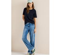 T-Shirt CECIL, Damen, Gr. M (40), universal blau, Web, 95% Baumwolle, 5% Elasthan, unifarben, comfort fit normal, Rundhals, abgesteppt, Shirts T-Shirt, mit Rundhalsausschnitt (94343863-M) universal bl