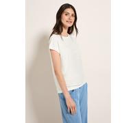 T-Shirt CECIL, Damen, Gr. M (40), weiß (vanilleweiß), Stoff, 55% Polyester, 45% Viskose, unifarben, normal normal, U-Boot-Ausschnitt, abgesteppt, Shirts T-Shirt, Basic (35911614-M) vanilleweiß