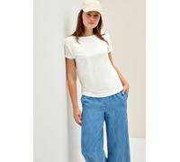 T-Shirt CECIL, Damen, Gr. M (40), weiß (vanilleweiß), Web, Obermaterial: 62% Polyester, 34% Viskose, 4% Elasthan, Strukturmuster, unifarben, regular fit taillenbedeckt, Rundhals, Shirts T-Shirt, mit S