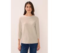 T-Shirt CECIL, Damen, Gr. S (38), beige (oat milk beige), Web, 78% Baumwolle, 18% Polyester, 4% Elasthan, unifarben, normal normal, U-Boot-Ausschnitt, abgesteppt, Shirts T-Shirt, mit U-Boot-Ausschnitt