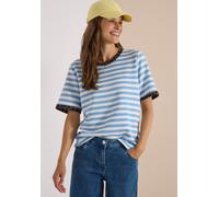 T-Shirt CECIL, Damen, Gr. S (38), blau (easy blau), Jersey, Obermaterial: 49% Polyester, 44% Viskose, 7% Elasthan, bedruckt, gestreift, hüftlang, Rundhals, Shirts T-Shirt, mit Animal-Print Details, So