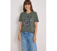 T-Shirt CECIL, Damen, Gr. S (38), grün (dried olive grün), Jersey, Obermaterial: 100% Baumwolle, normal normal, Rundhals, Shirts T-Shirt, Dezenter Animal- Druck (68796855-S) dried olive grün