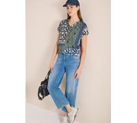 Cecil Damen T-Shirt mit V-Neck und Patchwork-Print in Grün, Gr: S