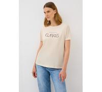 T-Shirt CECIL, Damen, Gr. XL (44), beige (light beige), Web, 50% Baumwolle, 50% Modal, bedruckt, normal normal, U-Boot-Ausschnitt, abgesteppt, Shirts T-Shirt, im soften Baumwoll-Mix (71194167-XL) ligh