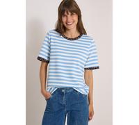 T-Shirt CECIL, Damen, Gr. XL (44), blau (easy blau), Stoff, 49% Polyester, 44% Viskose, 7% Elasthan, gestreift, comfort fit normal, Rundhals, Bündchen, Shirts T-Shirt, aus softem Materialmix (33456243
