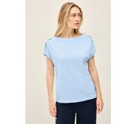 T-Shirt CECIL, Damen, Gr. XL (44), blau (pastel blau), Web, 100% Baumwolle, unifarben, comfort fit normal, U-Boot-Ausschnitt, Umschlagbund, Shirts T-Shirt, aus reiner Baumwolle (53634431-XL) pastel bl