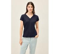 T-Shirt CECIL, Damen, Gr. XL (44), blau (urban dunkelblau), Web, 50% Baumwolle, 50% Modal, unifarben, normal normal, V-Ausschnitt, abgesteppt, Shirts T-Shirt, in Unifarbe (25730467-XL) urban dunkelbla