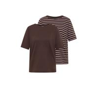 T-Shirt CECIL, Damen, Gr. XL (44), braun (macchiato braun, blush rose), Web, 100% Baumwolle, gestreift, comfort fit normal, U-Boot-Ausschnitt, abgesteppt, Shirts T-Shirt, aus reiner Baumwolle (2389645
