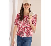T-Shirt CECIL, Damen, Gr. XL (44), rot (glazed apple rot), Stoff, 65% Polyester, 35% Viskose, gemustert, comfort fit normal, U-Boot-Ausschnitt, abgesteppt, Shirts T-Shirt, Jersey (15157529-XL) glazed