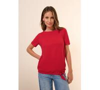 T-Shirt CECIL, Damen, Gr. XL (44), rot (glazed apple rot), Stoff, 66% Viskose, 31% Polyester, 3% Elasthan, unifarben, normal normal, U-Boot-Ausschnitt, abgesteppt, Shirts T-Shirt, mit Materialmix (396