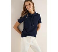 T-Shirt CECIL, Damen, Gr. XL (44), universal blau, Web, 75% Baumwolle, 23% Polyester, 2% Elasthan, Strukturmuster, Basic, comfort fit normal, Rundhals, abgesteppt, Shirts T-Shirt, mit Tunnelzugband am