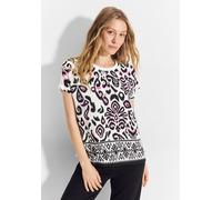 T-Shirt CECIL, Damen, Gr. XL (44), weiß (vanilleweiß), Stoff, 100% Viskose, bedruckt, gerade hüftlang, Rundhals, Bündchen, Shirts T-Shirt, aus softer Viskose (85158814-XL) vanilleweiß