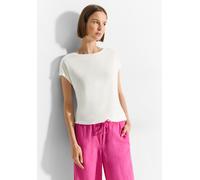 T-Shirt CECIL, Damen, Gr. XL (44), weiß (vanilleweiß), Stoff, 55% Viskose, 45% Polyester, unifarben, gerade hüftlang, U-Boot-Ausschnitt, Bündchen, Shirts T-Shirt, mit Flammgarn (34578144-XL) vanillewe