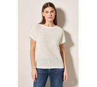 T-Shirt CECIL, Damen, Gr. XL (44), weiß (vanilleweiß), Web, 50% Baumwolle, 50% Polyester, Strukturmuster, comfort fit normal, U-Boot-Ausschnitt, Bündchen, Shirts T-Shirt, im soften Baumwoll-Mix (47706