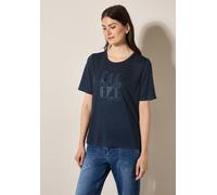 T-Shirt CECIL, Damen, Gr. XS (36), blau (universal blau), Stoff, 55% Polyester, 45% Viskose, bedruckt, gerade normal, Rundhals, Bündchen, Shirts T-Shirt, mit Grafik-Print (79549625-XS) universal blau