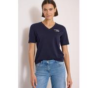 T-Shirt CECIL, Damen, Gr. XS (36), blau (urban dunkelblau), Web, 100% Baumwolle, bedruckt, normal normal, V-Ausschnitt, abgesteppt, Shirts T-Shirt, aus reiner Baumwolle (43936162-XS) urban dunkelblau