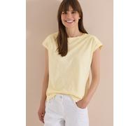T-Shirt CECIL, Damen, Gr. XS (36), gelb (buttermilk gelb), Web, 100% Baumwolle, unifarben, comfort fit normal, U-Boot-Ausschnitt, normaler Saum, Shirts T-Shirt, aus Jersey in Unifarbe (44295165-XS) bu